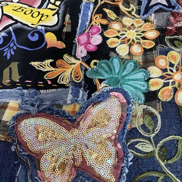 Upcycled Flannel Shirt Shacket Womens XL Betty Boop Grunge Patchwork Folk Art - Picture 13 of 16